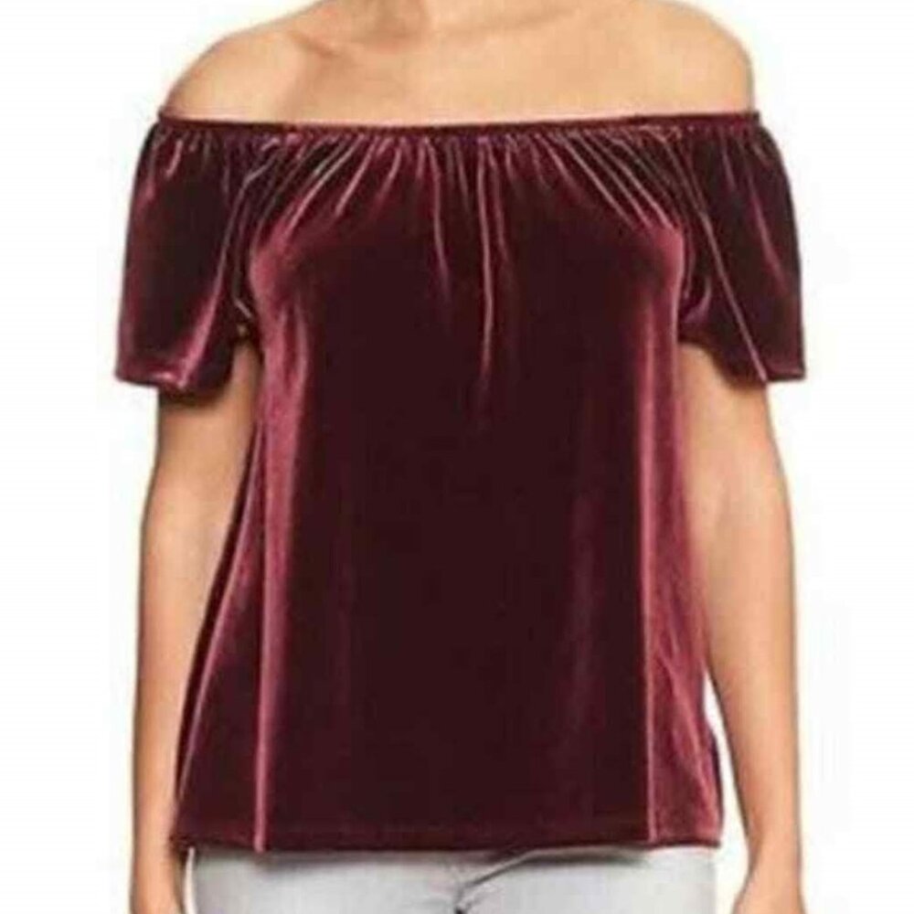 NWT Gap Velvet Off The Shoulder Top Women's Brick Red Pleats Coquette Romantic S